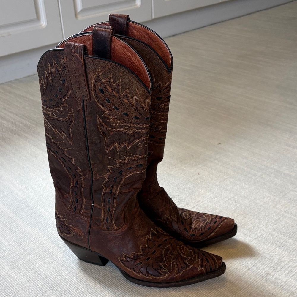 Dan Post Brown Embroidered Leather Western Cowboy Boots